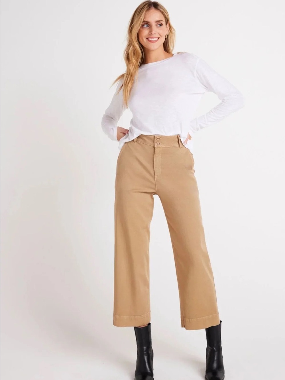 BELLA DAHL (27) Saige Wide Leg Crop Pants Luxury Soft Camel Stretch Comfort NWT